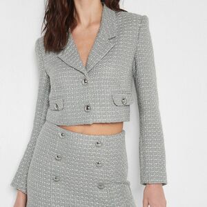 EXPRESS Puritan Gray Cropped Tweed Jacket Size XS NWT